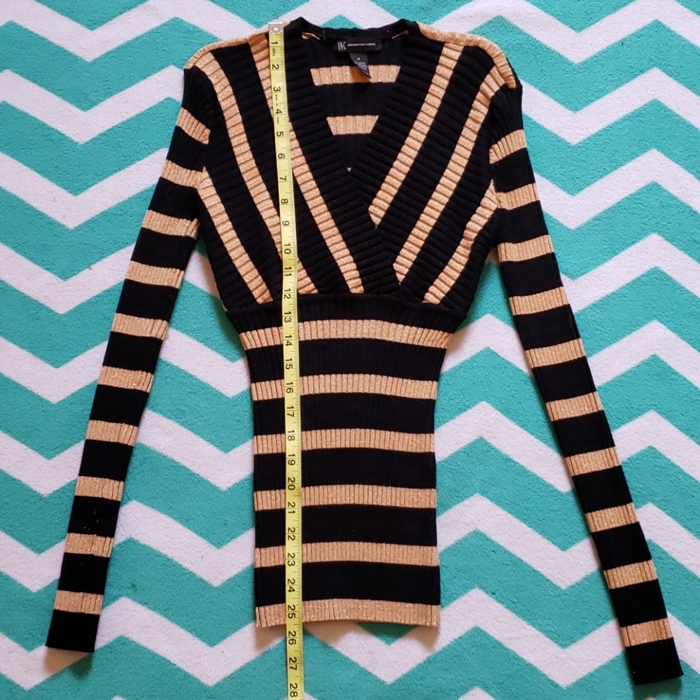 INC V-Neck Striped Sweater - Gold & Black